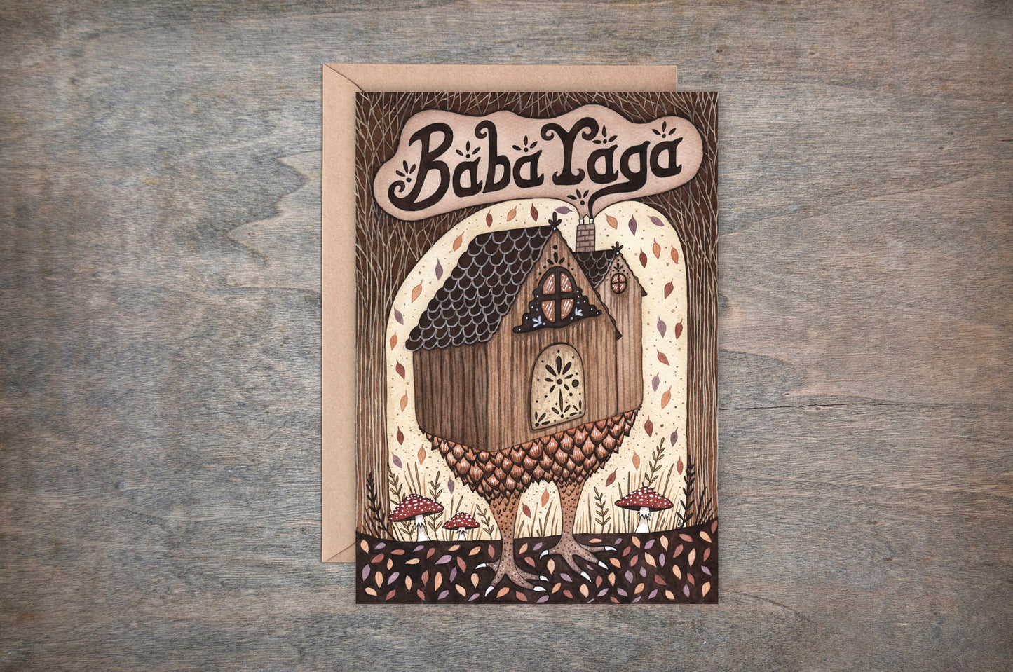 Baba Yaga Greetings Card & Envelope - Baba Yaga's House Card - Forest Witch Folklore Card - Whimsical Cottagecore Hedgewitch Pagan Gift