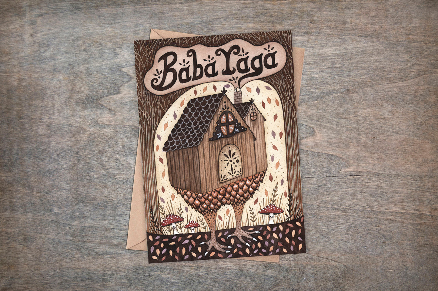 Baba Yaga Greetings Card & Envelope - Baba Yaga's House Card - Forest Witch Folklore Card - Whimsical Cottagecore Hedgewitch Pagan Gift