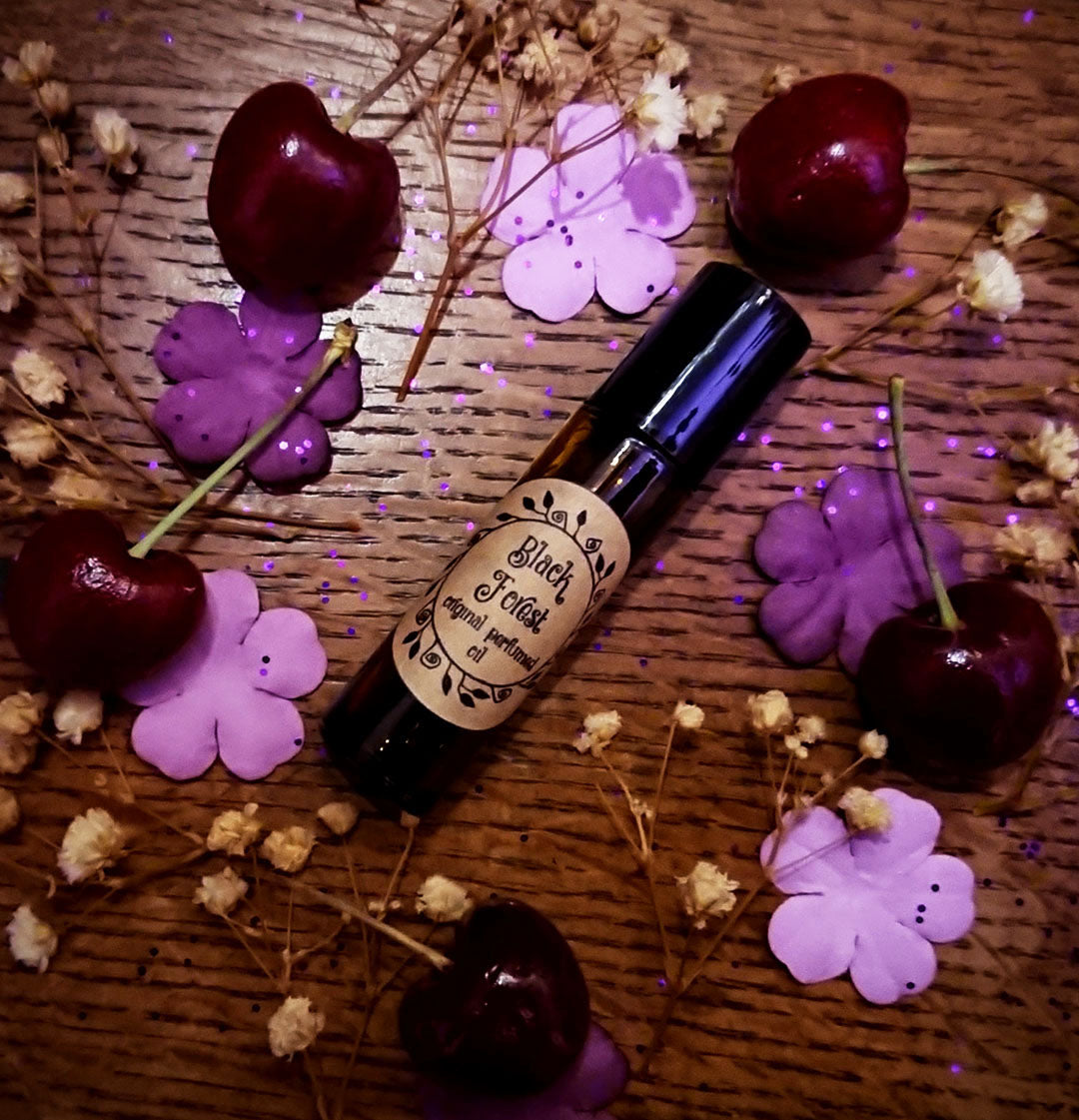 Black Forest Original Perfumed Oil - Romantic Spring Collection Roll On Fragrance - Black Cherry, Dark Chocolate, Vanilla Cream & Mysterious Woods Gourmand Vegan Oil Blend