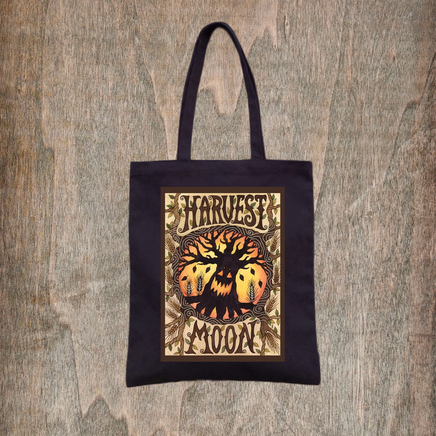 Harvest Moon Tote Bag - Spooky Pumpkin Tree Bag - Halloween Samhain All Hallows' Eve Grocery Shopping Bag