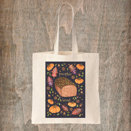 Pumpkin Bread Tote Bag - Cosy Baking Pumpkin Spice Autumn Leaves Bag - Trick Or Treat All Hallows' Eve Grocery Shopping Bag