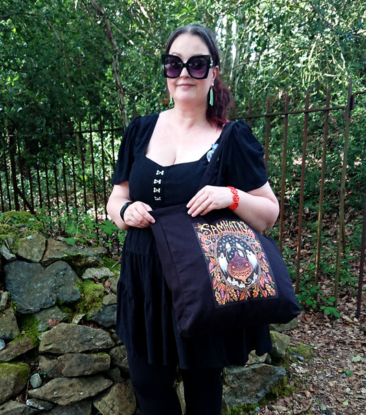 Samhain XL Tote Bag - Spooky Halloween Turnip Jack-O-Lantern Bag - Trick Or Treat All Hallows' Eve Grocery Shopping Bag