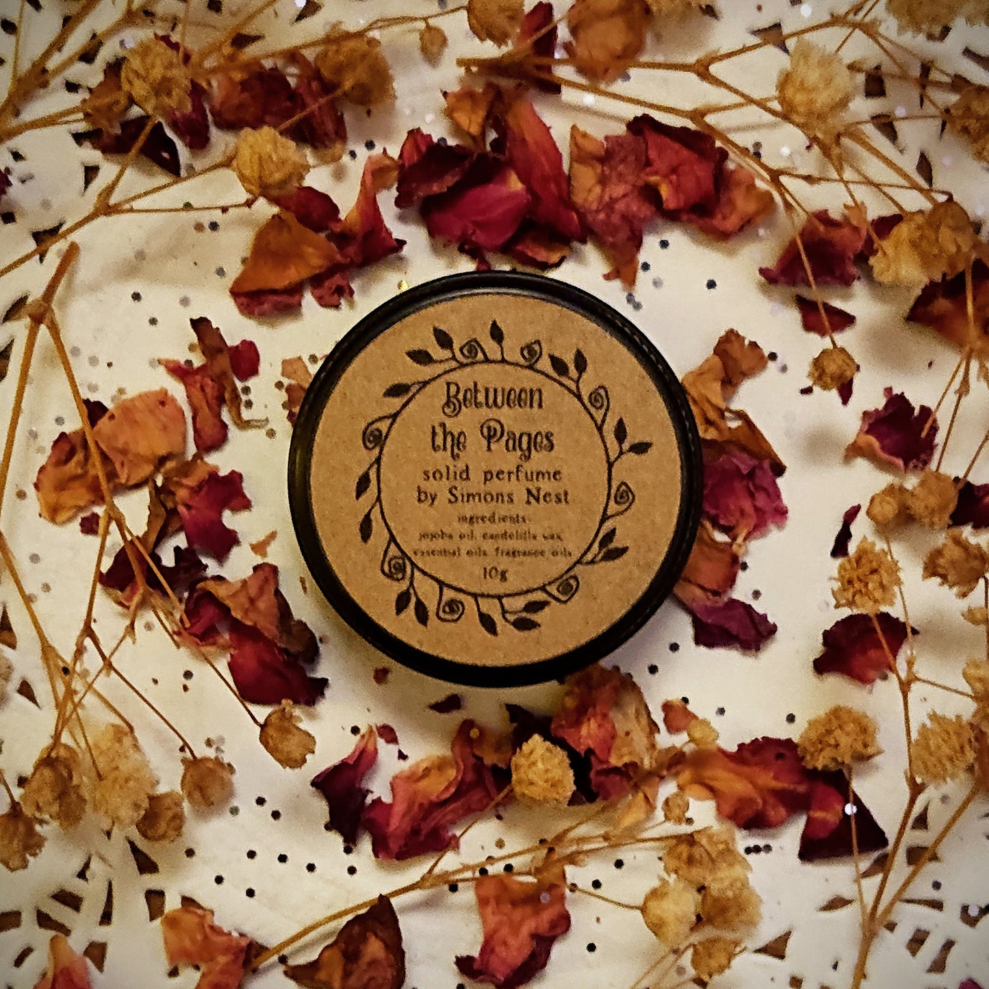 Between the Pages Solid Perfume - Spring Literary Collection Solid Fragrance Tin - Leather Bound Books, Salted Caramel, Buttered Rum, Cedarwood, Woodsmoke & Benzoin - Gourmand & Woodsy Vegan Oil Blend