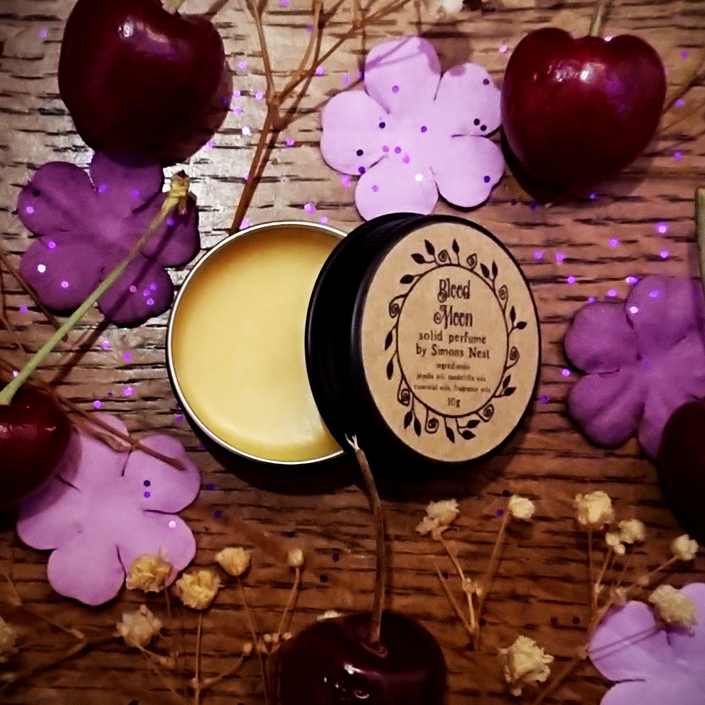 Blood Moon Solid Perfume - Romantic Spring Collection Solid Fragrance Tin - Blackberry, Rasberry, Blood Orange, Dragons Blood, Ginger & Pink Pepper Fruity & Woodsy Vegan Perfume Blend