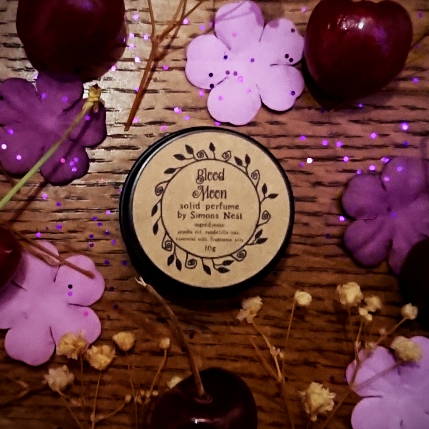 Blood Moon Solid Perfume - Romantic Spring Collection Solid Fragrance Tin - Blackberry, Rasberry, Blood Orange, Dragons Blood, Ginger & Pink Pepper Fruity & Woodsy Vegan Perfume Blend
