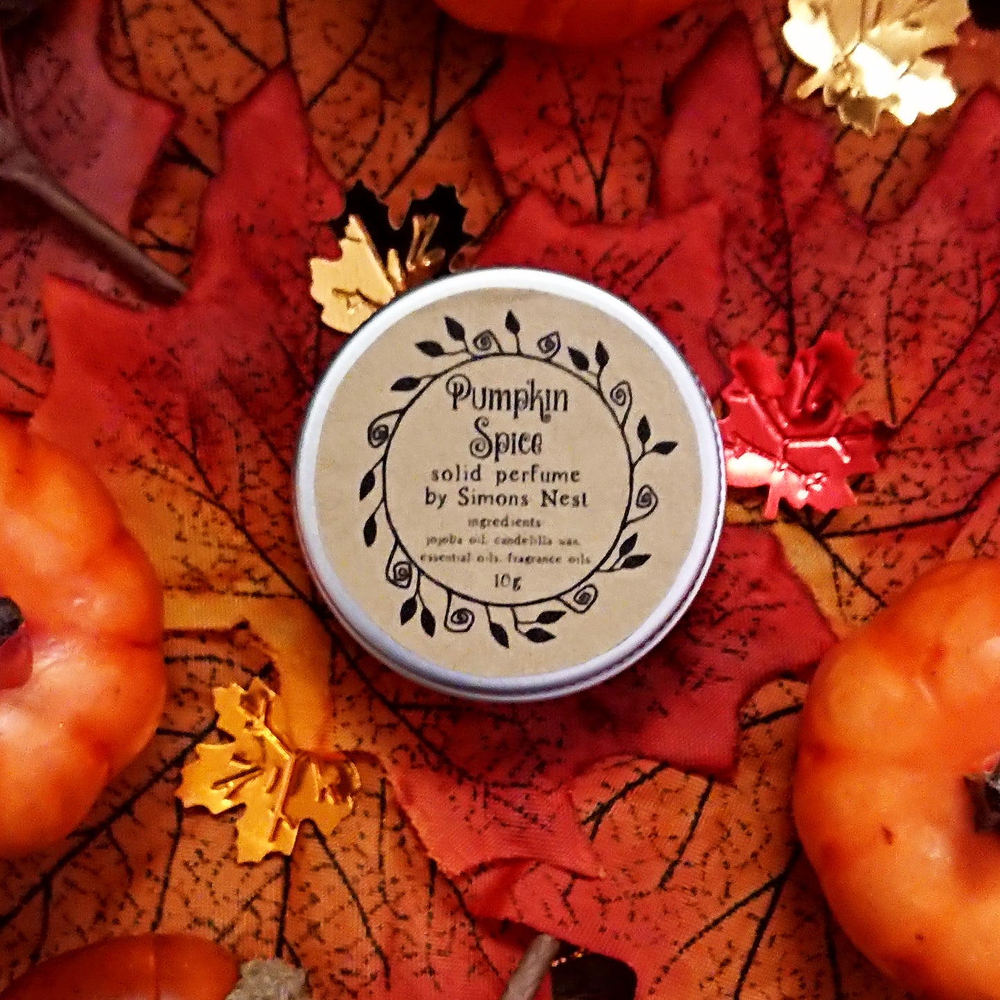 Pumpkin Spice Solid Perfume - Autumn Halloween Pumpkin Spice Solid Fragrance Tin - Sweet Pumpkin Spices & Vanilla Vegan Perfume Blend