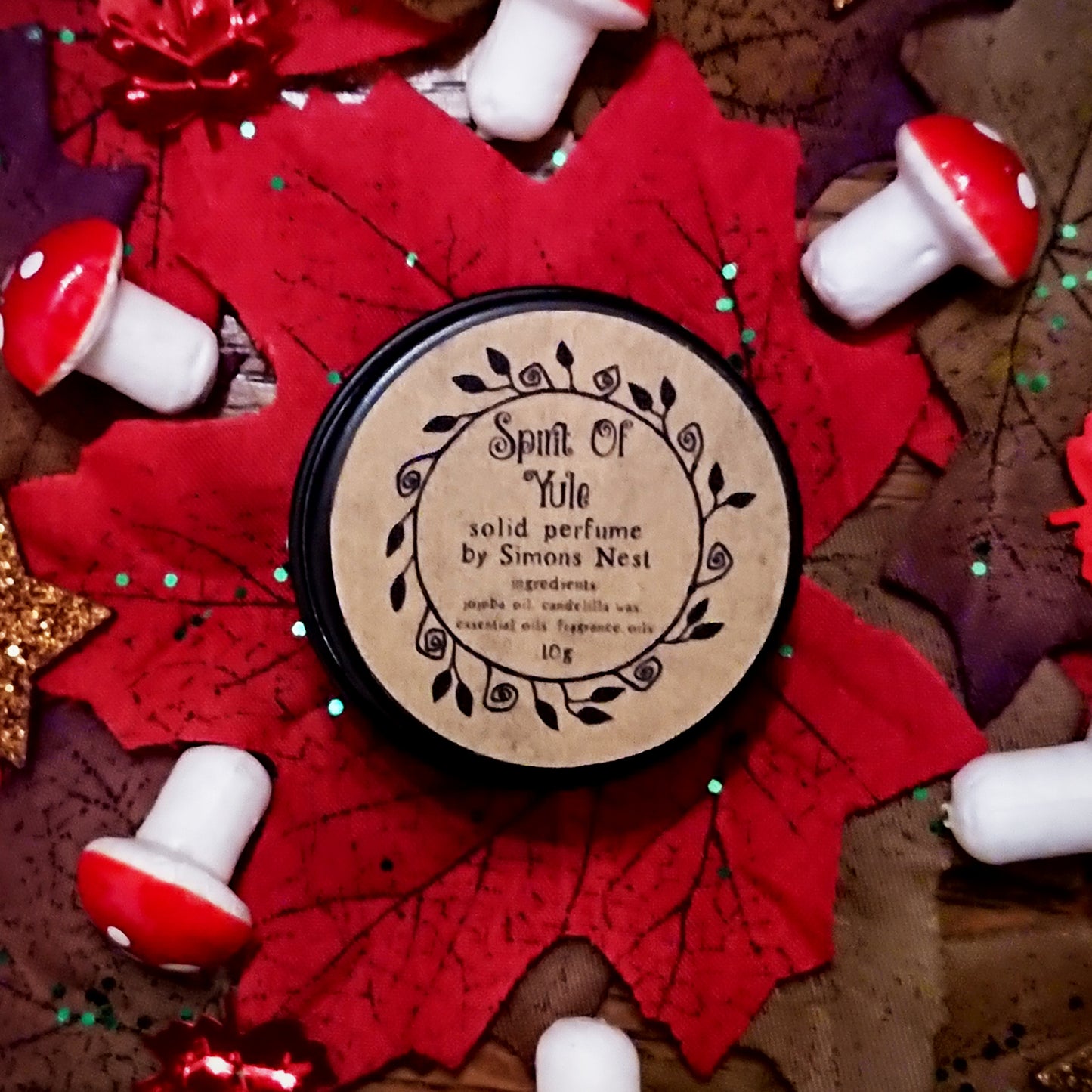 Spirit of Yule Solid Perfume - Festive Winter Fruity Spicy Solid Fragrance Tin - Cranberry Cinnamon Nutmeg & Bay Vegan Perfume Blend