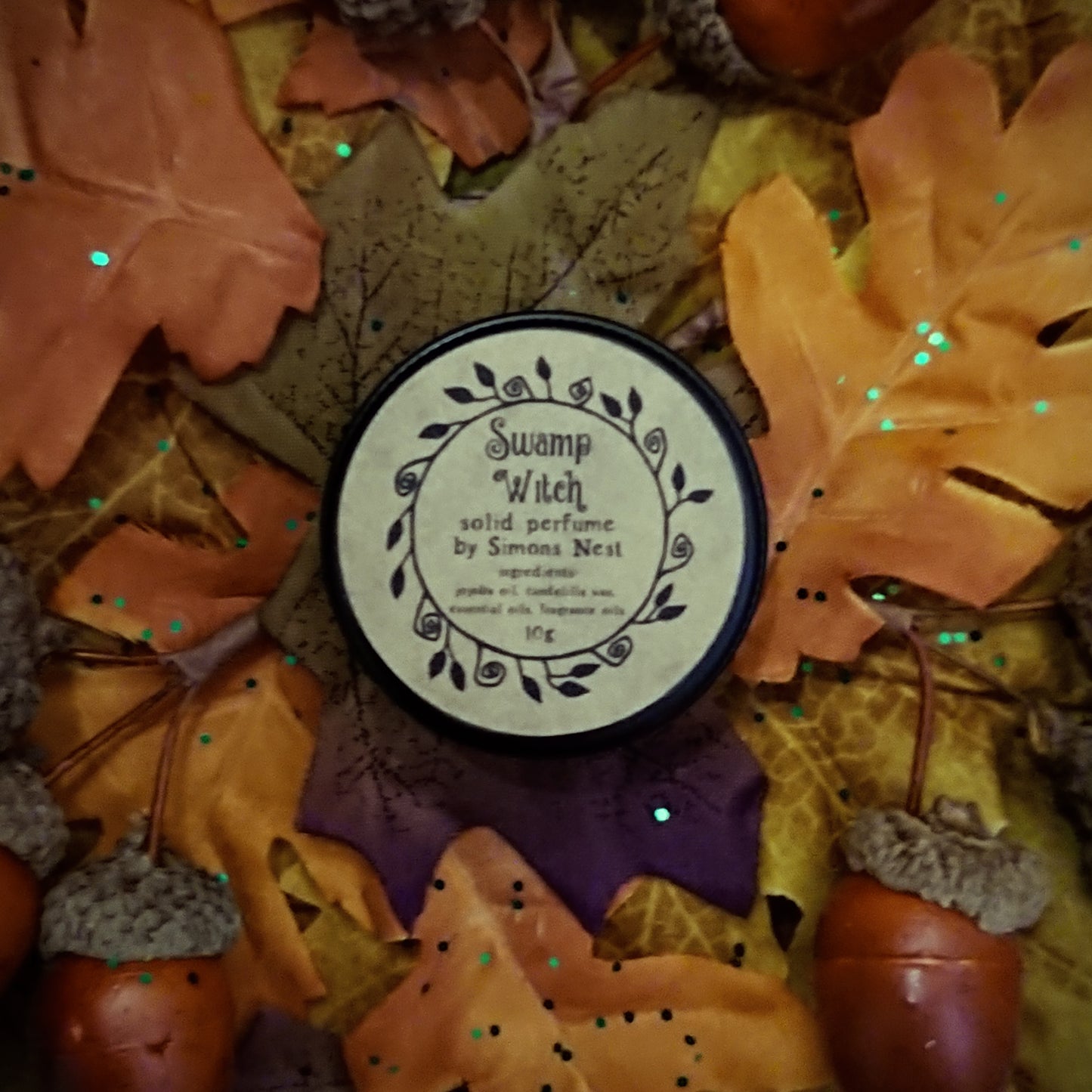 Swamp Witch Pure Blend Solid Perfume - Murky Chai Spices, Gloomy Pinewood Forest, Patchouli, Vetiver & Pink Pepper Roll On Fragrance Solid Fragrance Tin - Woodsy & Spicy Vegan Perfume Blend