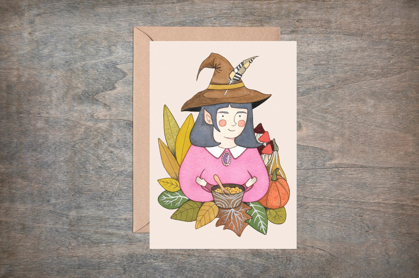 Hedgewitch Greetings Card & Envelope - Hazel The Hedge Witch Illustrated Card - Witchy Pagan Wiccan Gothic Birthday Halloween Solstice Card