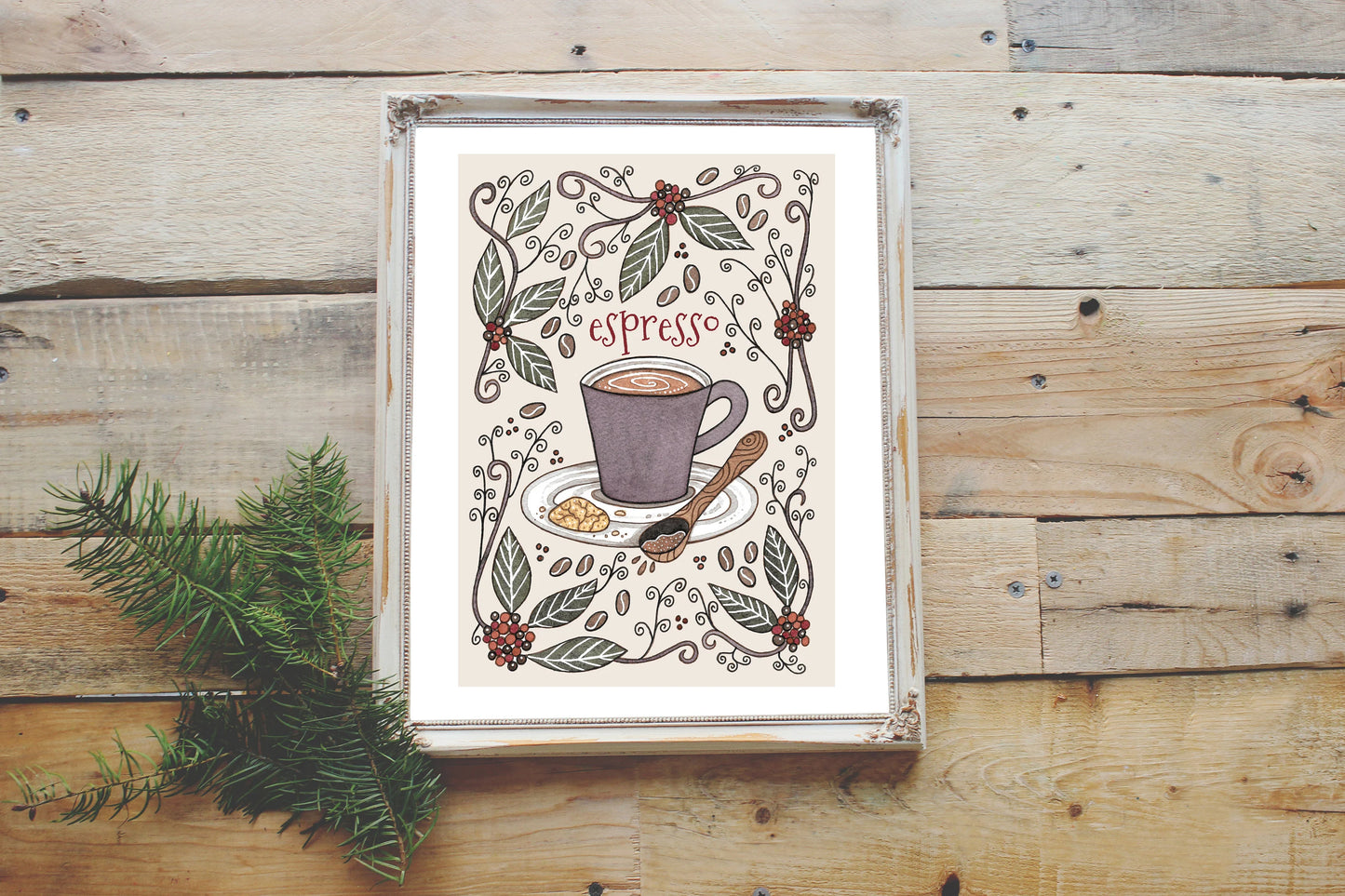 Espresso Print - A5 - A4 - A3 Dark Roast Espresso Coffee Shop Illustration Print - Autumn Winter Hot Drink Poster Coffee Beans Decor Art