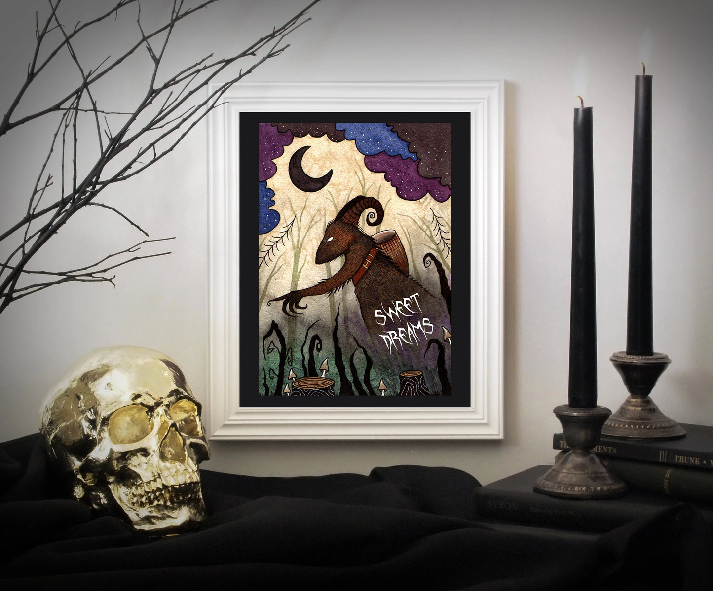Krampus 'Sweet Dreams' Print - Krampus Creepy Christmas Halloween Watercolour A5 - A4 - A3 Illustration Print - Pagan Goth Dark Fantasy Art