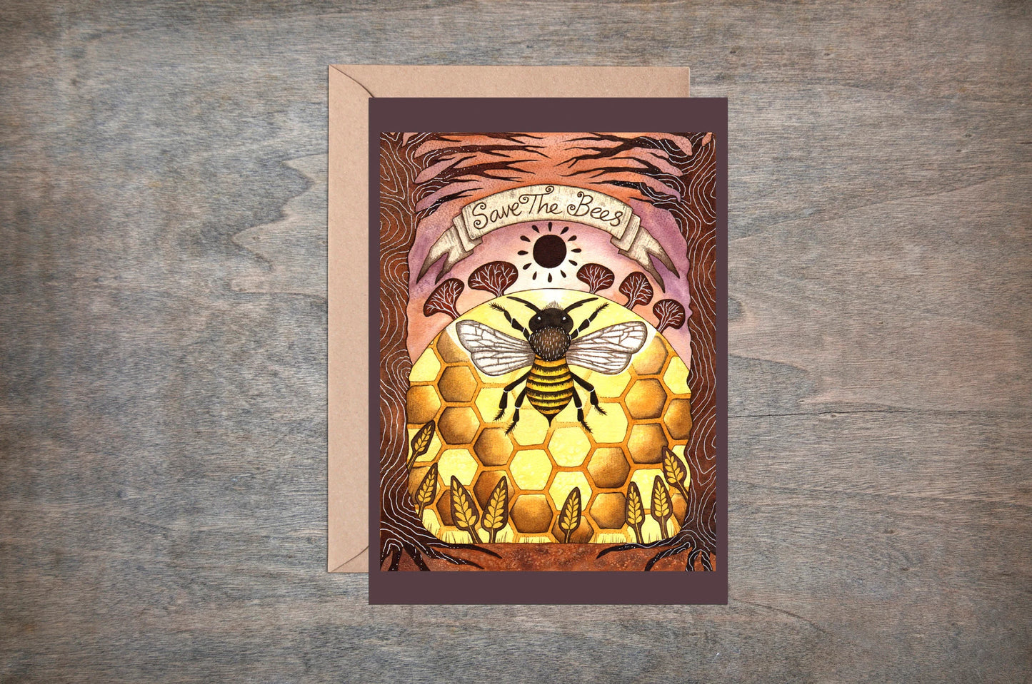 Honey Bee Greetings Card & Envelope - Save The Bees Nature Conservation Card - Yellow Easter Card - Bee Birthday Card - Bee Lover Gift