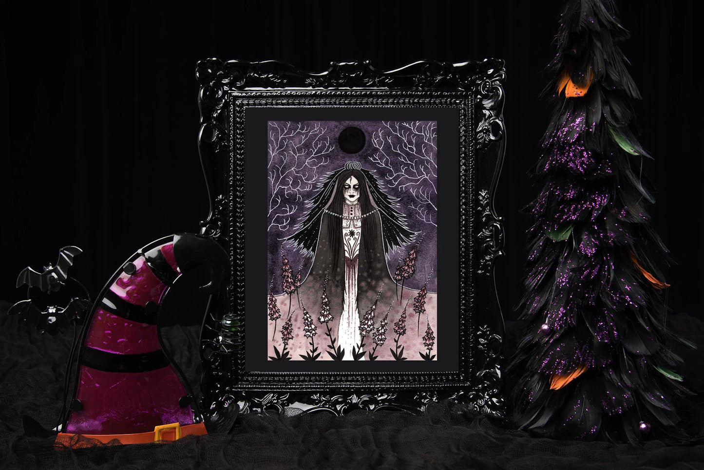 The Foxglove Bride Print - Ghostly Apparitions A5 - A4 - A3 Watercolour Art - Gothic Purple Ghost Lady Decor - Botanical Poisonous Flowers