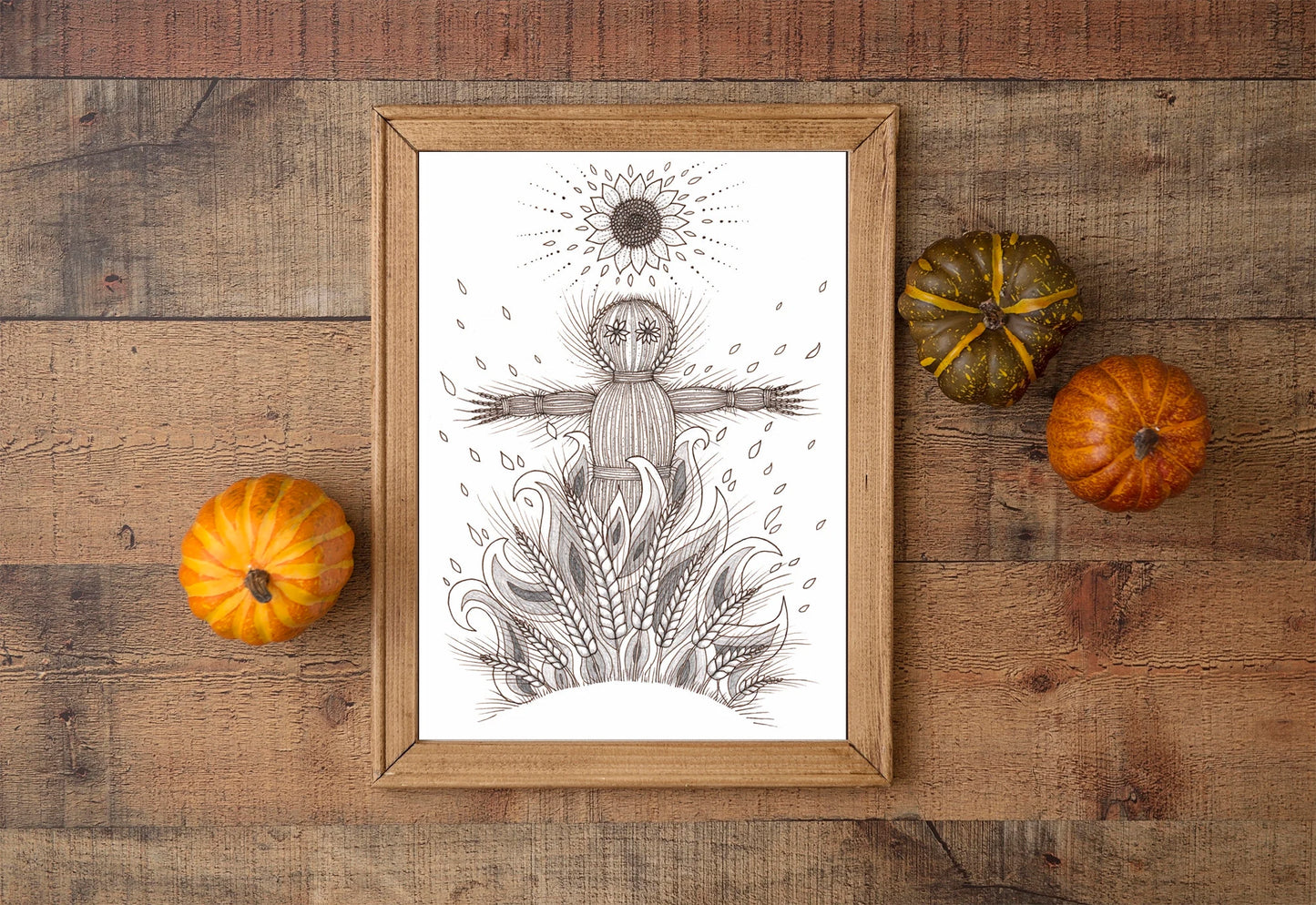 John Barleycorn Print - Wicker Man A5 - A4 - A3 Watercolour Art - Pagan Bonfire Harvest Black Or White Art - Samhain Halloween Decoration
