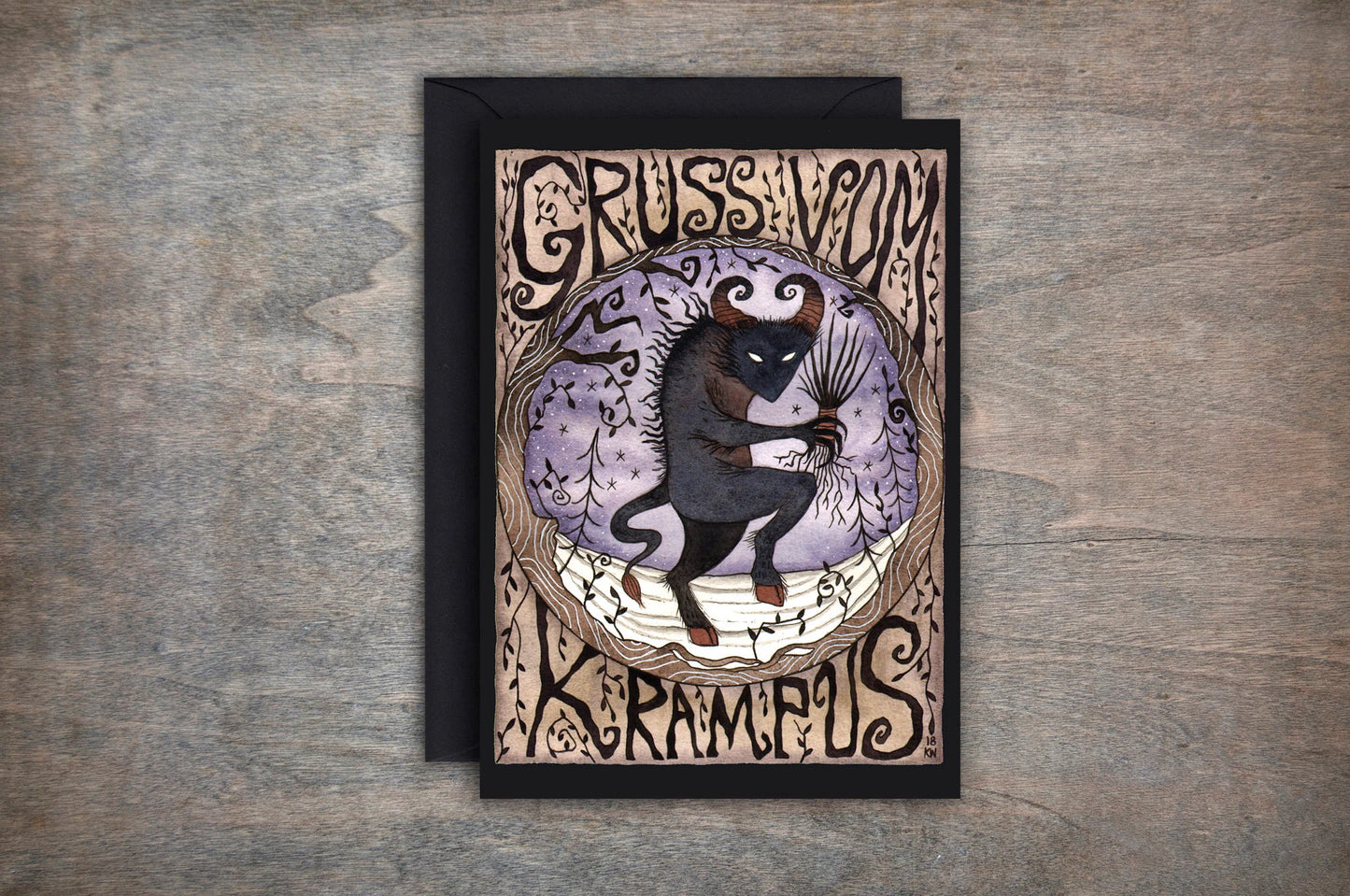 Gruss Vom Krampus Card - Krampus Creepy Christmas Gothic Winter Card - Black Purple Pagan Yuletide Spooky Greetings Card