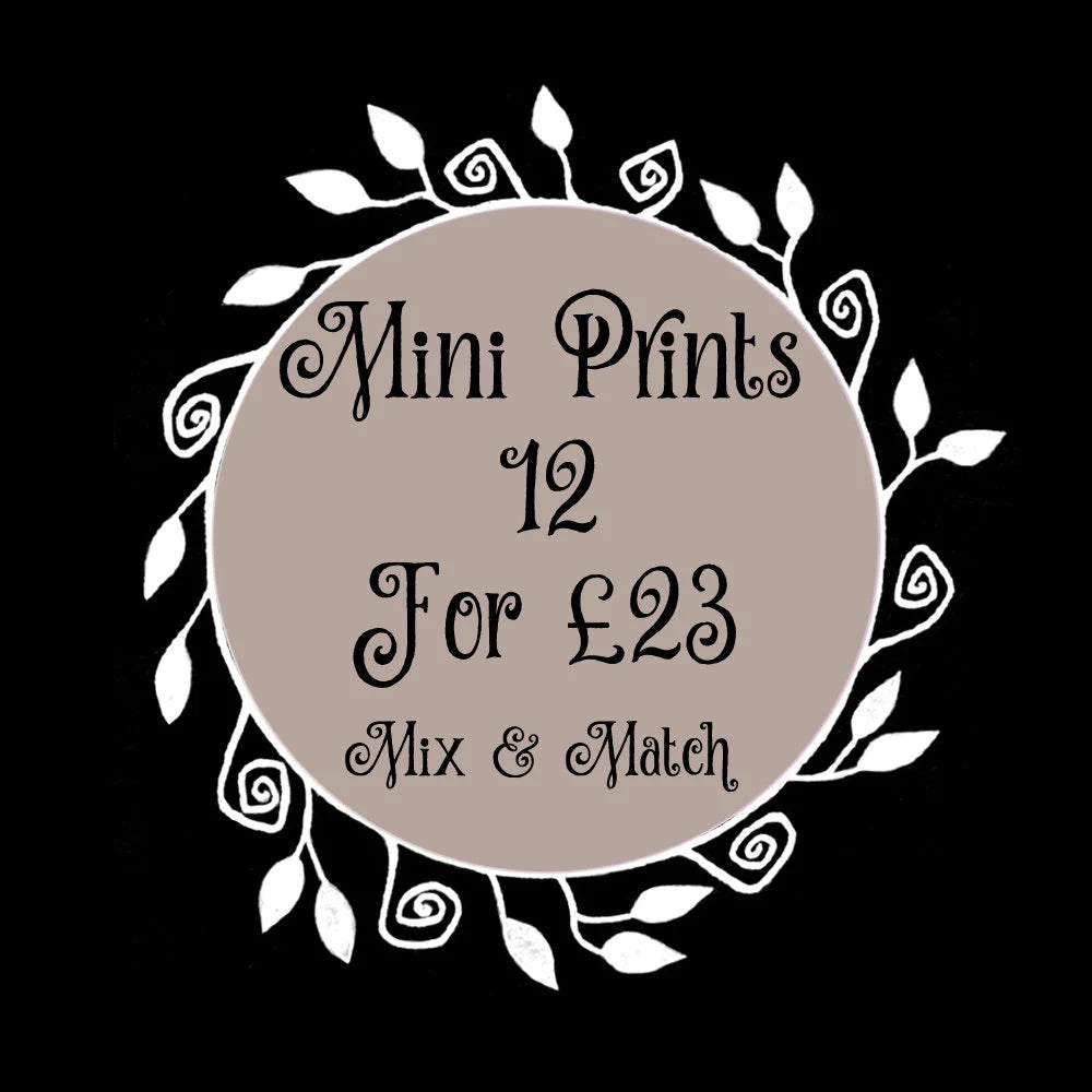 Mini A6 The Forager's Basket Print - Small Mushroom Illustration - Rustic Fungi Berry Foraging Art Print - Whimsical Woodland Cottage Decor