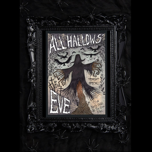 All Hallows' Eve Print - Spooky Halloween Scarecrow A5 - A4 - A3 Horror Poster Wall Art - Retro Vintage Style Gothic Halloween Decoration