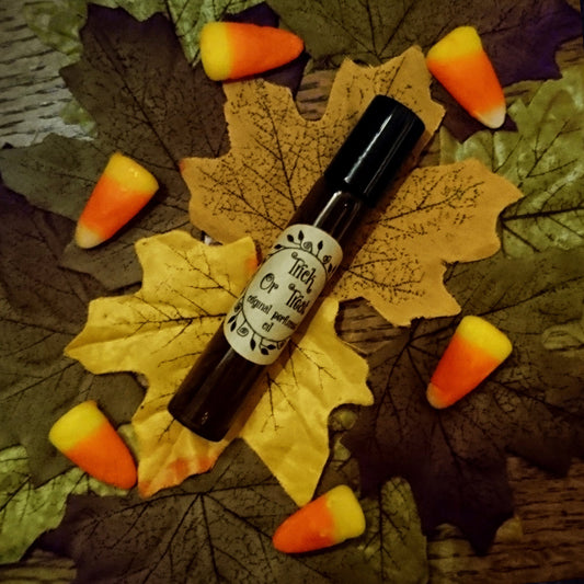 Trick Or Treat Original Perfumed Oil - Sweet Halloween Candy Roll On Fragrance -  Vanilla Fruity Candy Corn Pumpkin Spice Vegan Oil Blend