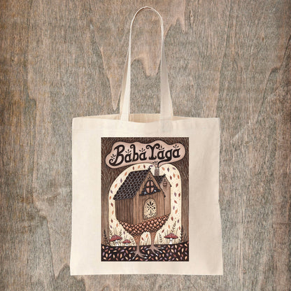 Baba Yaga Tote Bag - Baba Yaga's House Fair Trade Natural Cotton Bag - Spooky Mushroom Cottage Forest Bag - Whimsical Folk Witch Shopping Tote (Copy)