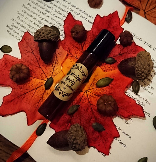 Burnished Books Original Perfumed Oil - Autumn Winter Cosy Coffee & Old Books Roll On Fragrance - Woodsy Coffee Shop, Tonka Bean & Spices Vegan Oil Blend