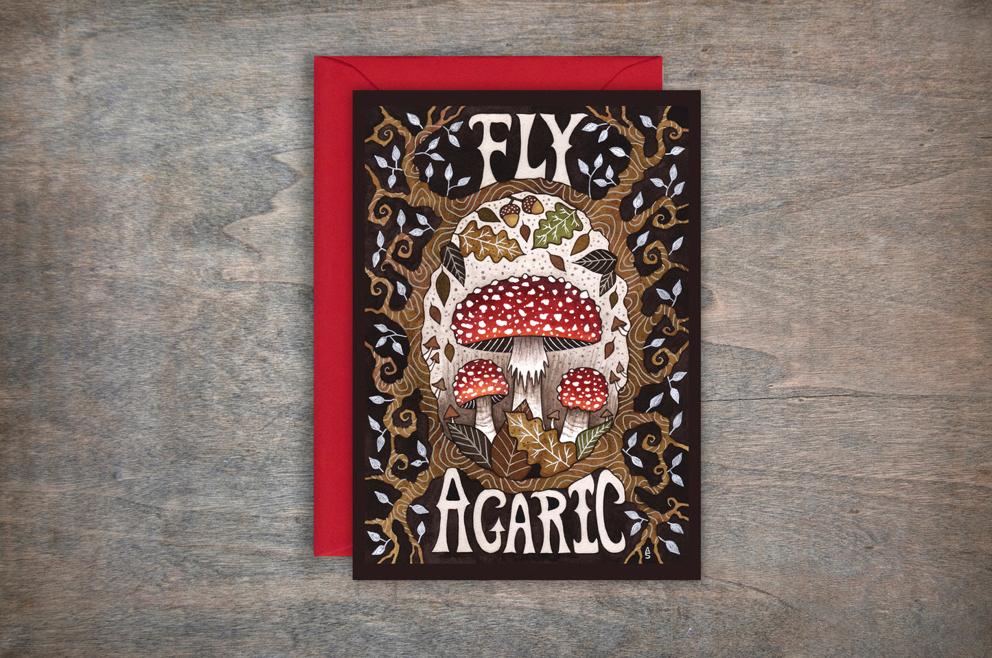 Fly Agaric Greetings Card & Envelope - Whimsical Forest Amanita Muscaria Toadstools Card - Winter Christmas Yule Cottagecore Botanical Greetings Card