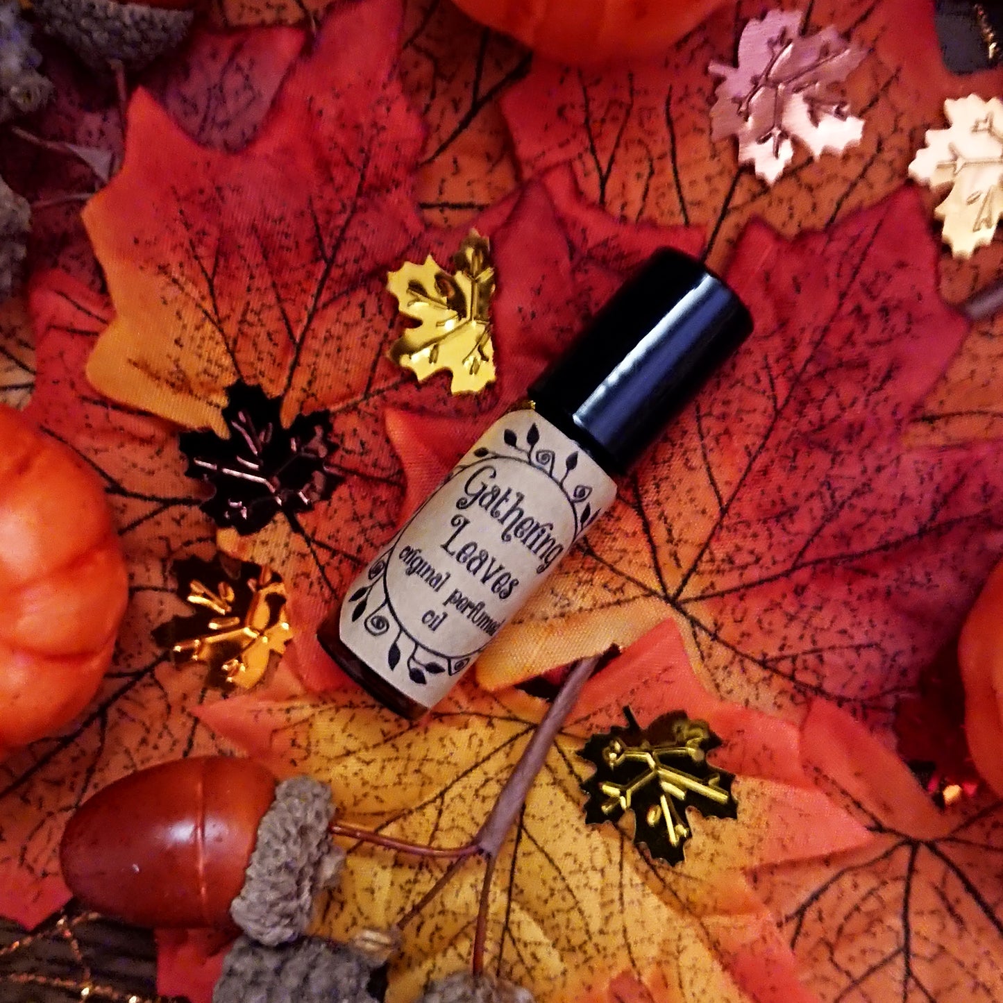Gathering Leaves Original Perfumed Oil - Autumn Winter Cosy Autumn Leaves Roll On Fragrance - Roasted Chestnut Coffee & Vetiver Vegan Oil Blend