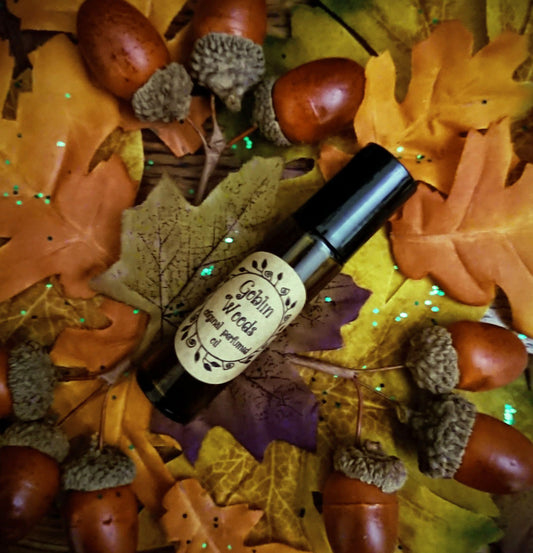 Goblin Woods Original Perfumed Oil - Dewberry Wine, Rum, Incense, Mysterious Woods & Leather Roll On Fragrance - Woodsy & Gourmand Vegan Oil Blend