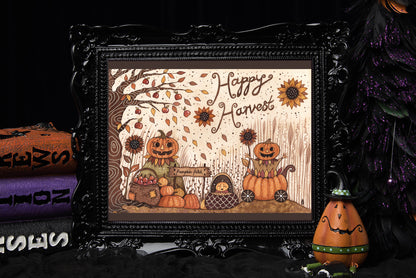 Happy Harvest Print - Pumpkin Patch Family A5 - A4 - A3 Watercolour Wall Art - Pumpkin Patch People Print - Whimsical Halloween Decor