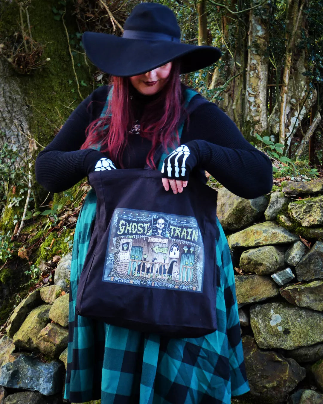 Ghost Train XL Tote Bag - Extra Large Spooky Halloween Horror Bag - Carnival Funfair Trick Or Treat Grocery Shopping Bag