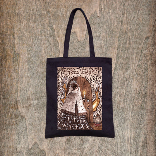 Jane Eyre Black Tote Bag - Bronte Sisters Fair Trade Cotton Bag - Gothic Literature Bag - Classic Book Cover Shopping Tote