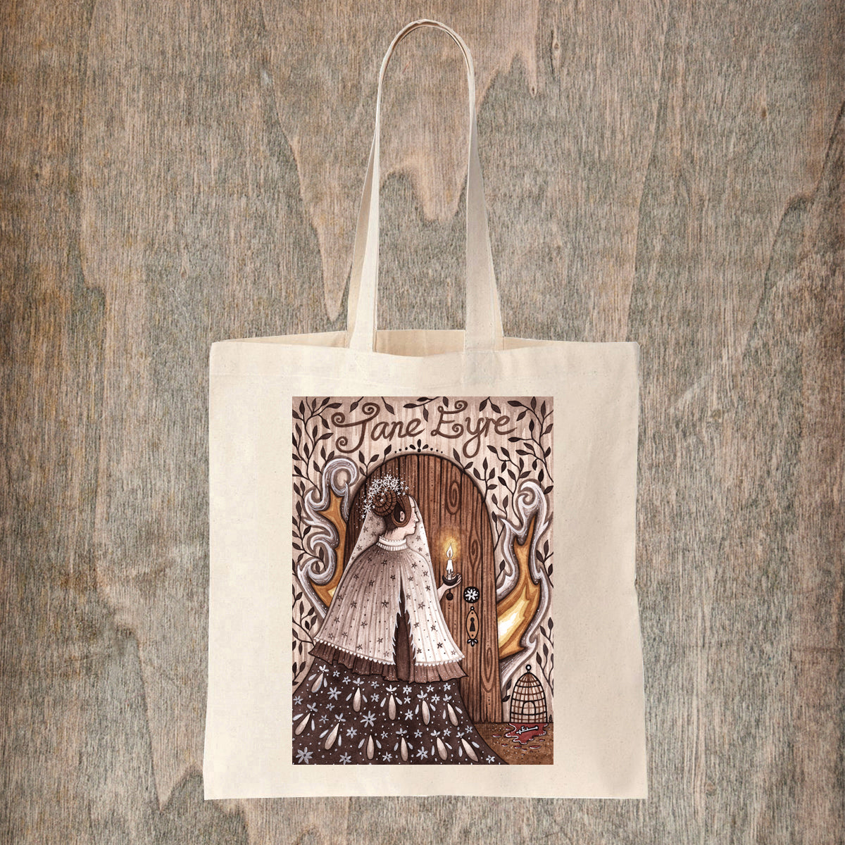 Jane Eyre Natural Tote Bag - Bronte Sisters Fair Trade Cotton Bag - Gothic Literature Bag - Classic Book Cover Shopping Tote