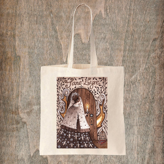 Jane Eyre Natural Tote Bag - Bronte Sisters Fair Trade Cotton Bag - Gothic Literature Bag - Classic Book Cover Shopping Tote