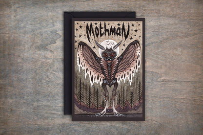 Mothman Greetings Card & Envelope - Creepy Cryptids Card - Spooky Moth Man Folklore Card - Folk Horror Monster Lover Cryptozoology Gift
