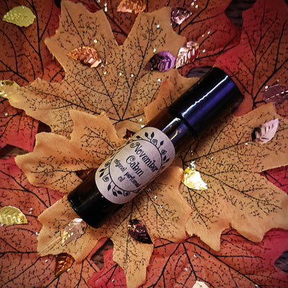 November Cabin Original Perfumed Oil - Cherry Pie, Black Coffee & Mysterious Woods Roll On Fragrance - Aromatic, Smoky & Gourmand Vegan Oil Blend