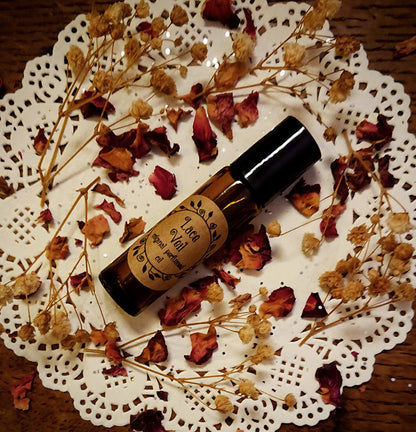 Lace Veil Original Perfumed Oil - Spring Literary Collection Roll On Fragrance - White Tea, Seed Cake, Dried Flowers, Leather Bound Books, Woodsmoke & Vanilla - Gourmand, Spicy & Earthy Vegan Oil Blend