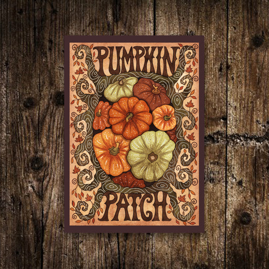 Mini Pumpkin Patch Print - Small A6 Cosy Pumpkins Illustration - Mini Pumpkin Patch Postcard Print - Whimsical Watercolour Autumn Halloween Art