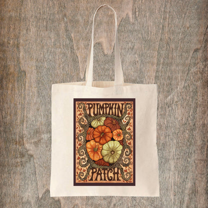 Pumpkin Patch Natural Tote Bag - Cosy Pumpkins Fair Trade Cotton Bag - Whimsical Halloween Bag - Autumn Pumpkins Shopping Tote