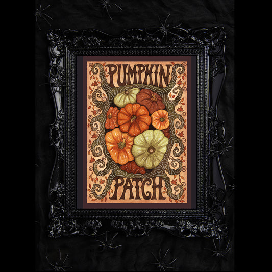 Pumpkin Patch Print - Cosy Pumpkins A5 - A4 - A3 Watercolour Wall Art - Whimsical Halloween Autumn Decor