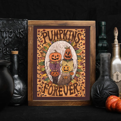 Pumpkins Forever Print - Whimsical Pumpkin Family A5 - A4 - A3 Watercolour Wall Art - Pumpkin Head People Trick Or Treat Halloween Decor