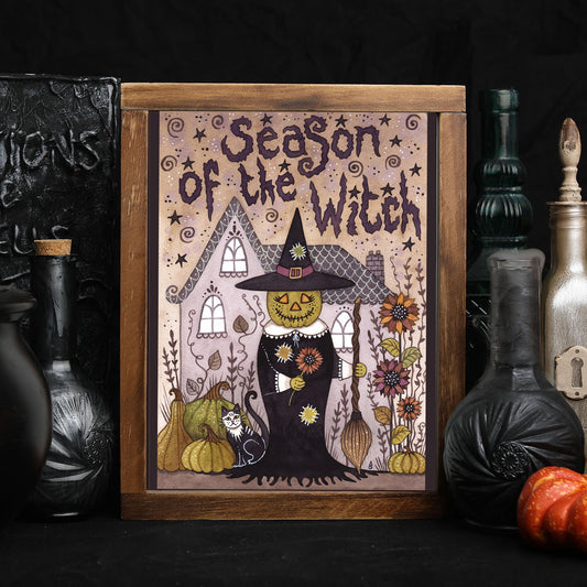 Season Of The Witch Print - Spooky Halloween Witch A5 - A4 - A3 Watercolour Wall Art - Pumpkin Witch Samhain All Hallows' Eve Illustration Print