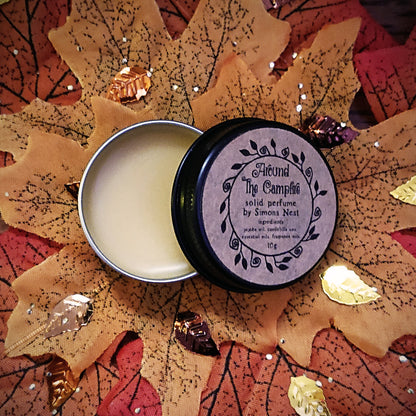 Around The Campfire Solid Perfume - Toasted Marshmallow, Hot Chocolate & Campfire Solid Fragrance Tin - Smoky & Gourmand Vegan Perfume Blend