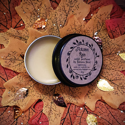 Autumn Rain Solid Perfume - Spiced Apple, Petrichor & Autumn Leaves Solid Fragrance Tin - Fresh & Spicy Vegan Perfume Blend