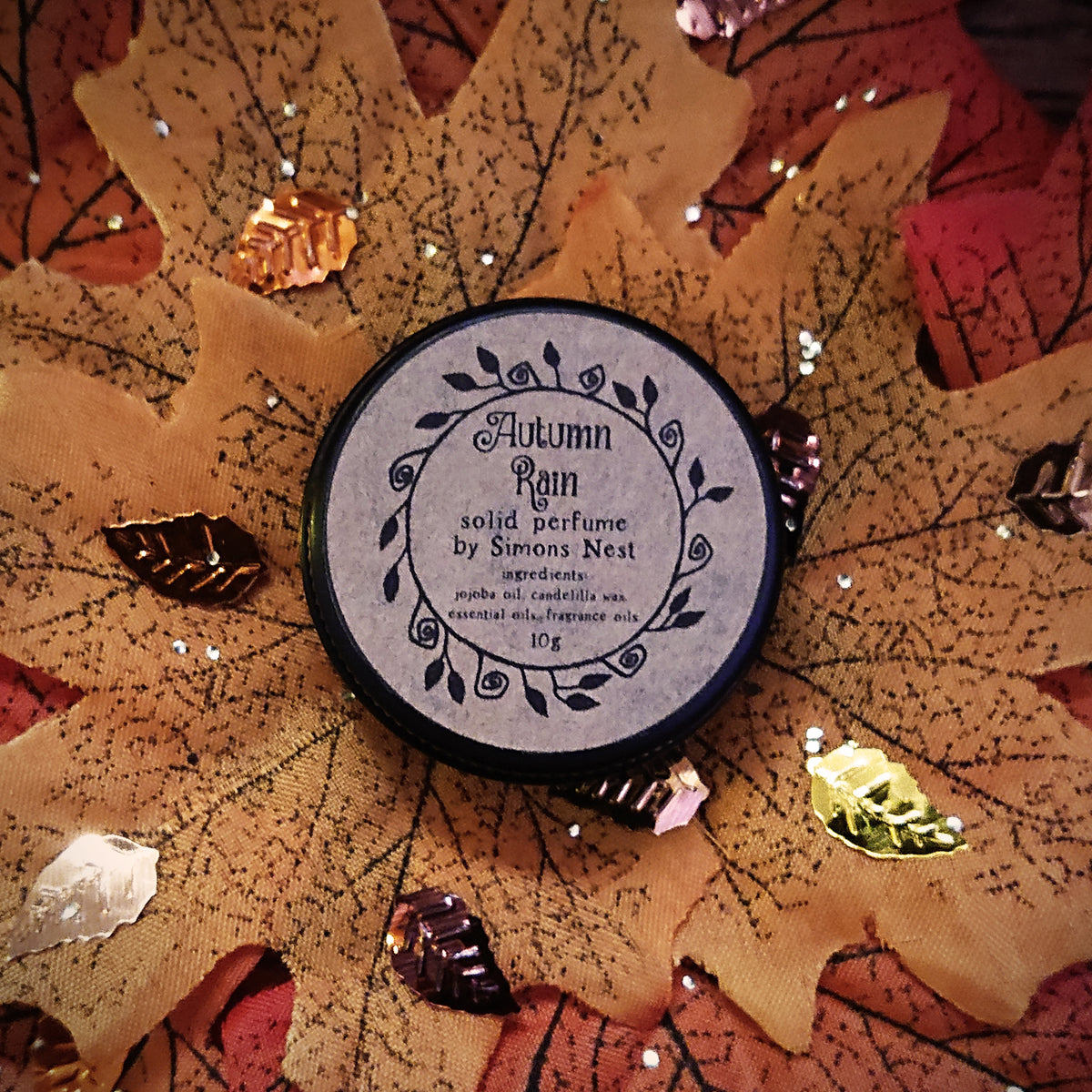 Autumn Rain Solid Perfume - Spiced Apple, Petrichor & Autumn Leaves Solid Fragrance Tin - Fresh & Spicy Vegan Perfume Blend