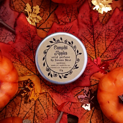 Campfire Apples Solid Perfume - Autumn Halloween Spiced Red Apple Autumn Leaves Marshmallow & Caramel Solid Fragrance Tin - Spicy Gourmand Vegan Perfume Blend
