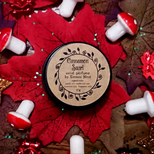 Cinnamon Swirl Solid Perfume - Festive Winter Cosy Spicy Solid Fragrance Tin - Cinnamon Bun, Tangerine & Vanilla Gourmand Vegan Perfume Blend