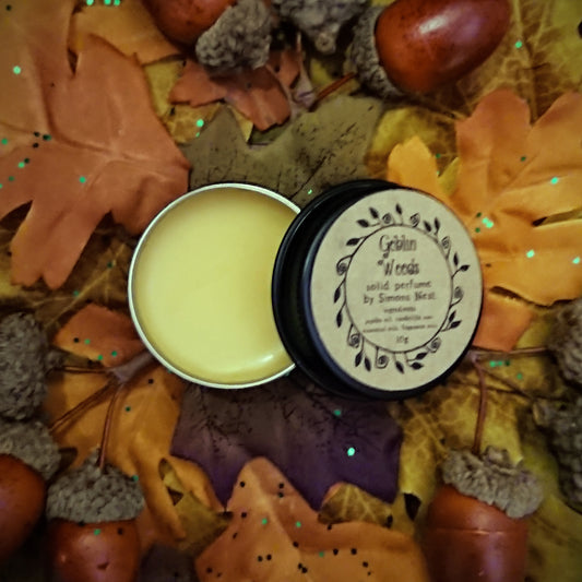 Goblin Woods Solid Perfume - Dewberry Wine, Rum, Incense, Mysterious Woods & Leather Solid Fragrance Tin - Woodsy & Spicy Vegan Perfume Blend
