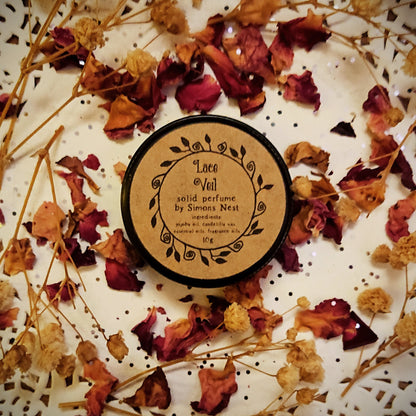 Lace Veil Solid Perfume - Spring Literary Collection Solid Fragrance Tin - White Tea, Seed Cake, Dried Flowers, Leather Bound Books, Woodsmoke & Vanilla - Gourmand, Spicy & Earthy Vegan Oil Blend