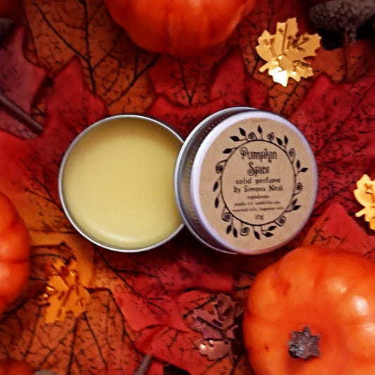 Pumpkin Spice Solid Perfume - Autumn Halloween Pumpkin Spice Solid Fragrance Tin - Sweet Pumpkin Spices & Vanilla Vegan Perfume Blend