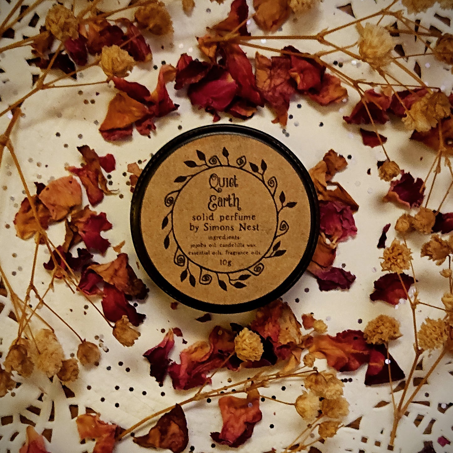 Quiet Earth Solid Perfume - Spring Literary Collection Solid Fragrance Tin - Patchouli, Juniper, Petrichor, Spearmint, Vetiver, Frankincense & Cedarwood - Earthy & Aquatic Vegan Oil Blend