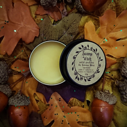 Swamp Witch Pure Blend Solid Perfume - Murky Chai Spices, Gloomy Pinewood Forest, Patchouli, Vetiver & Pink Pepper Roll On Fragrance Solid Fragrance Tin - Woodsy & Spicy Vegan Perfume Blend